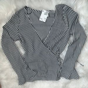 H&M Black and White Striped Wrap Top